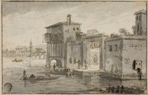 Budynki obok laguny autorstwa Claude Lorrain