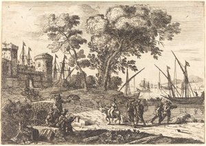 Scena na wybrzeżu z artystą (Le dessinateur) autorstwa Claude Lorrain