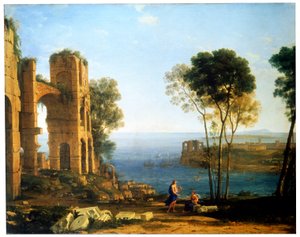 Widok na wybrzeże z Apollem i Sybillą Kumeńską w latach 1645-1649. autorstwa Claude Lorrain