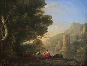 Francuski: Paysage avec le repos pendant la fuite en Egypte (Krajobraz z odpoczynkiem podczas lotu do Egiptu) autorstwa Claude Lorrain