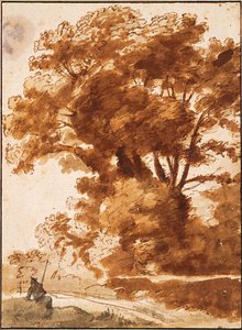 Grupa drzew i odpoczywający pasterz, lata 30. XVII w. autorstwa Claude Lorrain