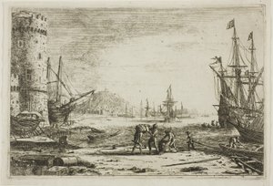 Port z dużą wieżą autorstwa Claude Lorrain