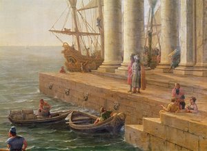 Scena portowa, fragment z „Wyjazd Ulissesa z krainy Feaci”, 1646 autorstwa Claude Lorrain