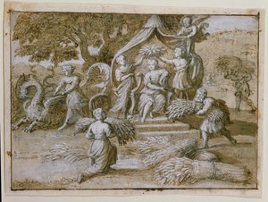 Hołd dla Ceres (tusz na papierze) autorstwa Claude Lorrain