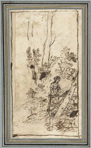 Młoda kobieta stojąca przy płocie w lesie Badania zwierząt z Albumu Zwierząt. (tytuł serii) autorstwa Claude Lorrain