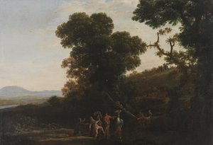 Krajobraz z postaciami brodzącymi przez strumień, 1636-1637 autorstwa Claude Lorrain