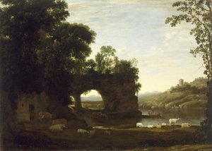 Krajobraz z łukiem skalnym i rzeką autorstwa Claude Lorrain