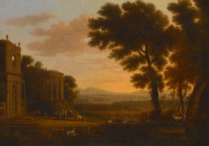 Krajobraz z Ojcem Psyche składającym ofiarę w Milezyjskiej Świątyni Apolla autorstwa Claude Lorrain