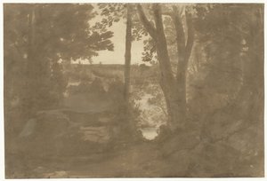 Krajobraz z widokiem przez drzewa autorstwa Claude Lorrain