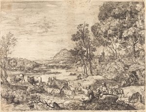 Pasterz i pasterka rozmawiają w krajobrazie (Berger et bergère conversant) autorstwa Claude Lorrain