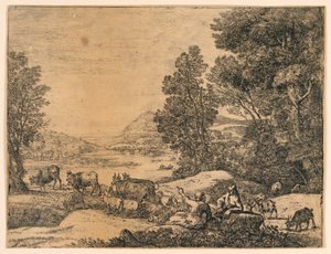 Pasterz i pasterka rozmawiają w krajobrazie autorstwa Claude Lorrain