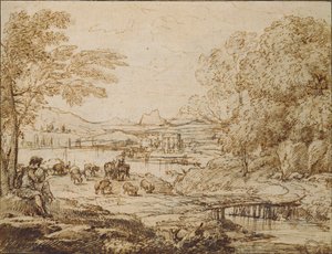 Młodzież grająca na fajce w krajobrazie pasterskim, ok. 1640 r. autorstwa Claude Lorrain