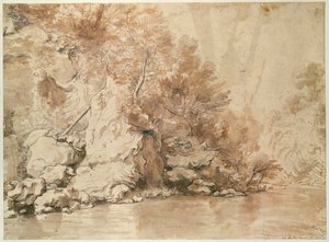 Studium do pejzażu (pióro i bistre i pranie na papierze) autorstwa Claude Lorrain