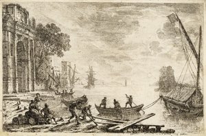 Scena portowa z wschodzącym słońcem, 1634 autorstwa Claude Lorrain