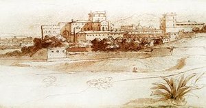 Widok małego włoskiego miasteczka, ok. 1630 (pióro i farba) autorstwa Claude Lorrain