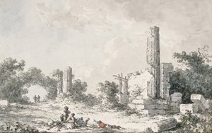 Ruiny Świątyni Kastora i Polluksa w Agrigento z artystami szkicującymi autorstwa Claude Louis Chatelet