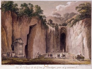 Widok na jaskinię Pausilippe (Posillipo) (lub „Grotta Vecchia”), niedaleko Neapolu. rysunek autorstwa Chatelet