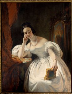 Młoda dziewczyna w lustrze. Obraz Claude Marie Dubufe (1790-1864)
