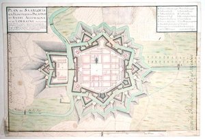 Atlas 131 E Plan Saarlouis, z Traite de Fortifications (pióro i atrament oraz toaleta na papierze)