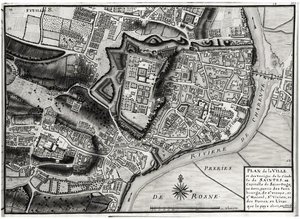 Atlas 131 F fol.8 Mapa Saintes, stolicy Saintonge, z Recueil des Plans de Saintonge, 1716 (pióro i atrament oraz toaleta na papierze)