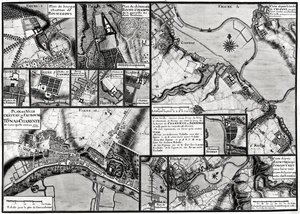 Fol.7 i 98 Mapa miast i zamków położonych wzdłuż rzeki Charente w 1714 r. z Recueil des Plans de Saintonge (pióro i atrament oraz toaleta na papierze)