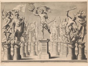 Alegoria na cześć Domu Sabaudzkiego z legendarnymi postaciami na postumentach autorstwa Claude Mellan