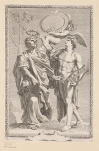 Apollo koronuje Publiusza Vergiliusa Maro Tytuł strony dla: Publius Virgilius Maro, Publius Virgilius Maronis Opera, 1641 autorstwa Claude Mellan