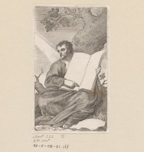 Święty Augustyn siedzący u podnóża drzewa Strona tytułowa dla: Les Confessions de Saint Augustin, 1639 autorstwa Claude Mellan