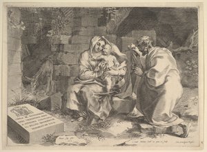 Odpoczynek Świętej Rodziny podczas ucieczki do Egiptu, 1635. autorstwa Claude Mellan