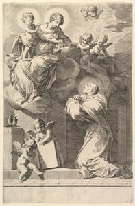 Św. Bernard klęczący przed Dziewicą z Dzieciątkiem, 1640. autorstwa Claude Mellan