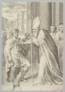 Św. Ambroży, Arcybiskup Mediolanu, Odwrócenie Cesarza Teodozjusza, 1681. autorstwa Claude Mellan