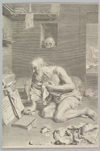 Św. Hieronim modlący się w swojej celi Św. Hieronim Pokutnik, 1665. autorstwa Claude Mellan
