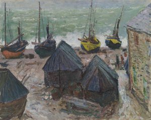 Łodzie na plaży w Étretat autorstwa Claude Monet