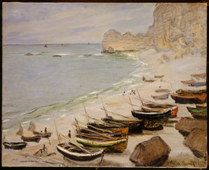 Łodzie na plaży w Etretat, 1883 r. autorstwa Claude Monet
