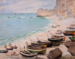 Łodzie na plaży w Etretat autorstwa Claude Monet
