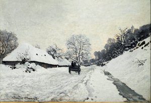 Wózek, droga pod śniegiem w Honfleur (olej na płótnie) autorstwa Claude Monet