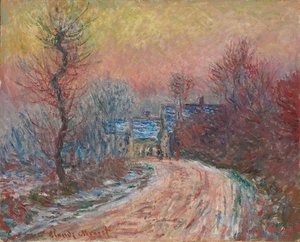 Wejście do Giverny zimą, zachód słońca; Entree de Giverny en hiver, soleil couchant, 1885 autorstwa Claude Monet