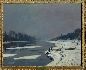 Kostki lodu na Sekwanie w Bougival, Yvelines Obraz Claude