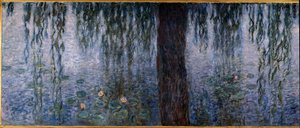 Les Nympheas; rano jasny z wierzbami (lewa część tryptyku olej na desce 200 x 425 cm), sd. 1914-1926. Claude Moneta (1840-1926). Musee de l