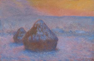 Stosy pszenicy (zachód słońca, efekt śniegu) autorstwa Claude Monet