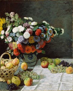 Martwa natura z kwiatami i owocami, 1869 autorstwa Claude Monet