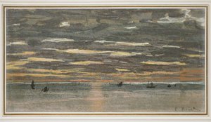 Zachód słońca na morzu, 1865-1870 (pastel na papierze bufiastym) autorstwa Claude Monet
