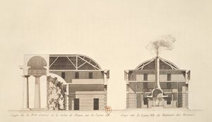 Przekrój wejścia do warzelni soli w idealnym mieście Chaux, ok. 1801