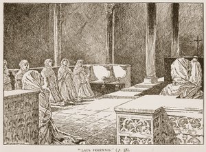 Laus Perennis, ilustracja z „Kościoła anglikańskiego: historia dla ludu” autorstwa H.D.M. Spence-Jones, wyd. ok. 1910 (zdjęcie w sepii) autorstwa Claude Shepperson
