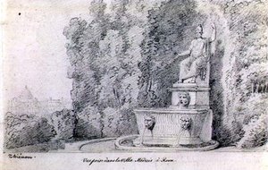 Widok na fontannę w ogrodzie Villa Medici, Rzym, ok. 1815-20 (ołówek na papierze)