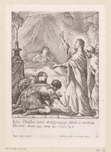 Chrystus wychowuje córkę Jaira Miracula Domini Nostri Jesu Christi (tytuł serii) Cuda Chrystusa (tytuł serii) autorstwa Claude Vignon