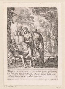 Uzdrowienie mężczyzny przy basenie w Bethesda Miracula Domini Nostri Jesu Christi (tytuł serii) Cuda Chrystusa (tytuł serii) autorstwa Claude Vignon