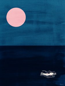 „Midnight Swim Pink Moon” – abstrakcyjny plakat z motywem oceanicznym autorstwa Claudia Spano'