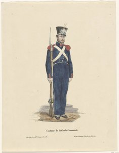 Belgijski łucznik, 1830 Costume de la Garde Communale (tytuł na obiekcie) autorstwa Claudio Linati