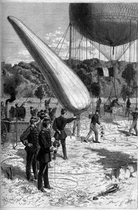 Aerostaty wojskowe: doświadczenia telefoniczne w zakładaniu Meudon. Grawerowanie Claverie w „”Le Monde Illustré””n°1331 z 30 września autorstwa Claverie